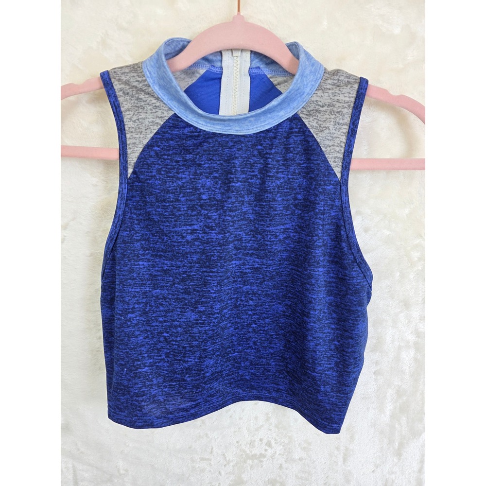 JoyLab Blue Space Dye Sleeveless Crop Top Mock Neck Back Zip Medium F16941597